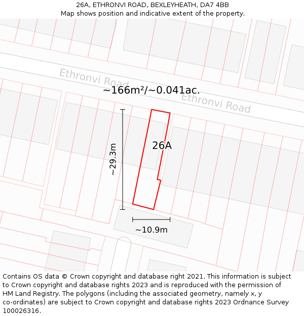 26A, ETHRONVI ROAD, BEXLEYHEATH, DA7 4BB: Plot and title map