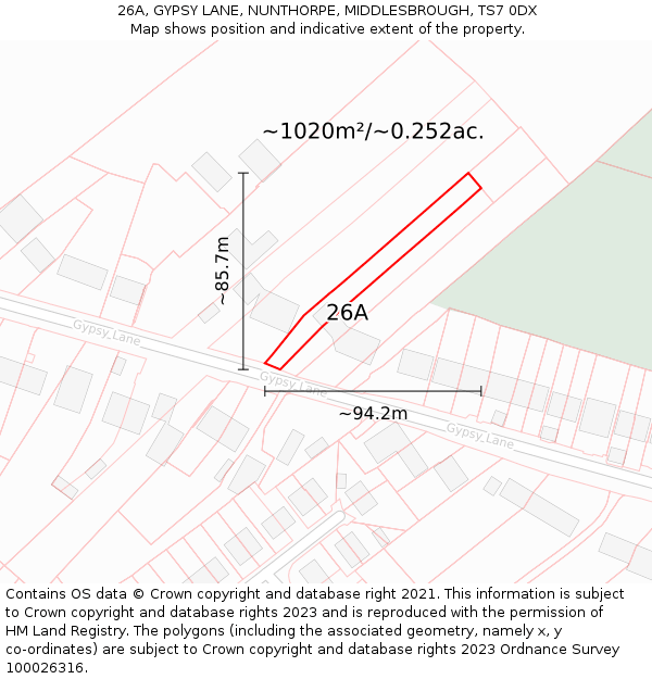 26A, GYPSY LANE, NUNTHORPE, MIDDLESBROUGH, TS7 0DX: Plot and title map