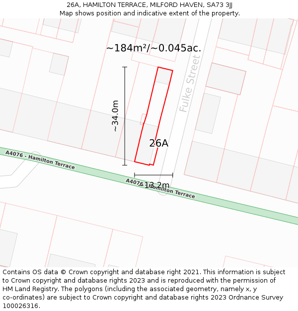 26A, HAMILTON TERRACE, MILFORD HAVEN, SA73 3JJ: Plot and title map
