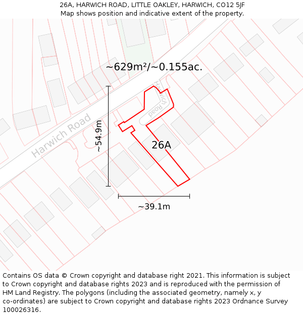 26A, HARWICH ROAD, LITTLE OAKLEY, HARWICH, CO12 5JF: Plot and title map