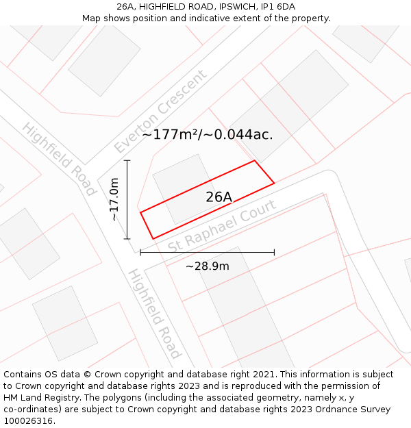 26A, HIGHFIELD ROAD, IPSWICH, IP1 6DA: Plot and title map