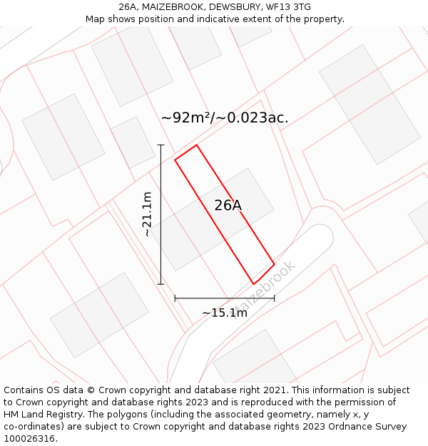 26A, MAIZEBROOK, DEWSBURY, WF13 3TG: Plot and title map