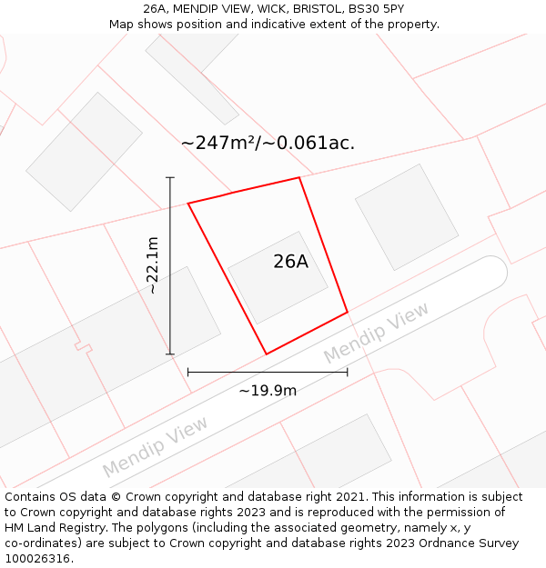 26A, MENDIP VIEW, WICK, BRISTOL, BS30 5PY: Plot and title map