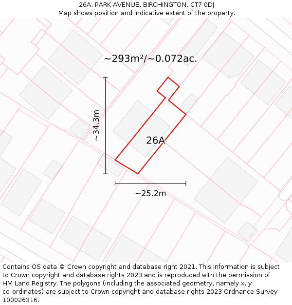 26A, PARK AVENUE, BIRCHINGTON, CT7 0DJ: Plot and title map