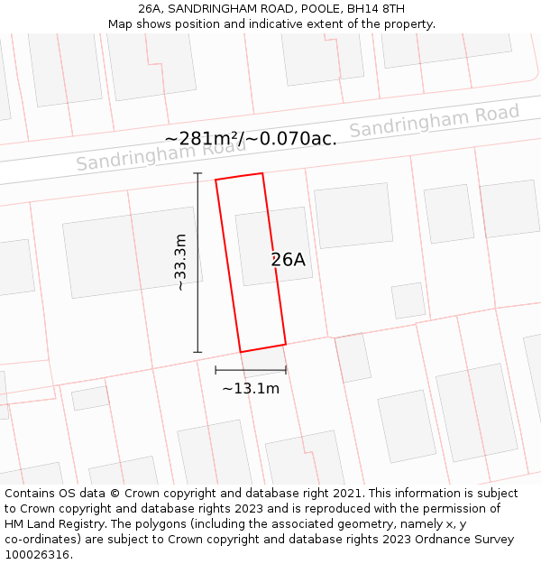 26A, SANDRINGHAM ROAD, POOLE, BH14 8TH: Plot and title map