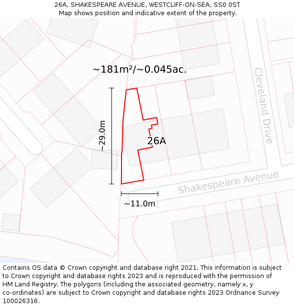 26A, SHAKESPEARE AVENUE, WESTCLIFF-ON-SEA, SS0 0ST: Plot and title map