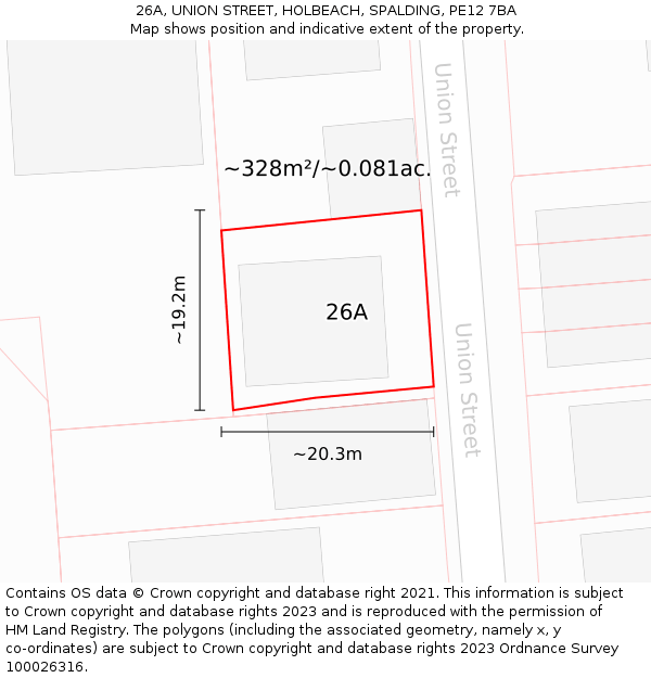 26A, UNION STREET, HOLBEACH, SPALDING, PE12 7BA: Plot and title map