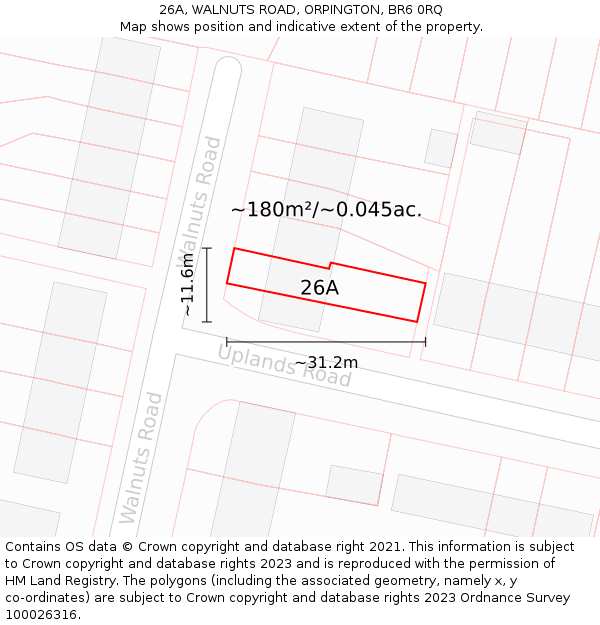 26A, WALNUTS ROAD, ORPINGTON, BR6 0RQ: Plot and title map