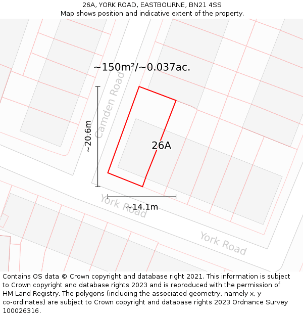 26A, YORK ROAD, EASTBOURNE, BN21 4SS: Plot and title map