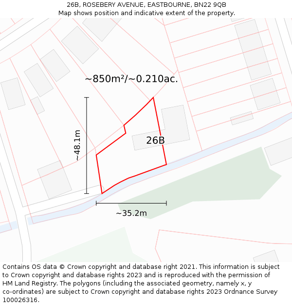 26B, ROSEBERY AVENUE, EASTBOURNE, BN22 9QB: Plot and title map
