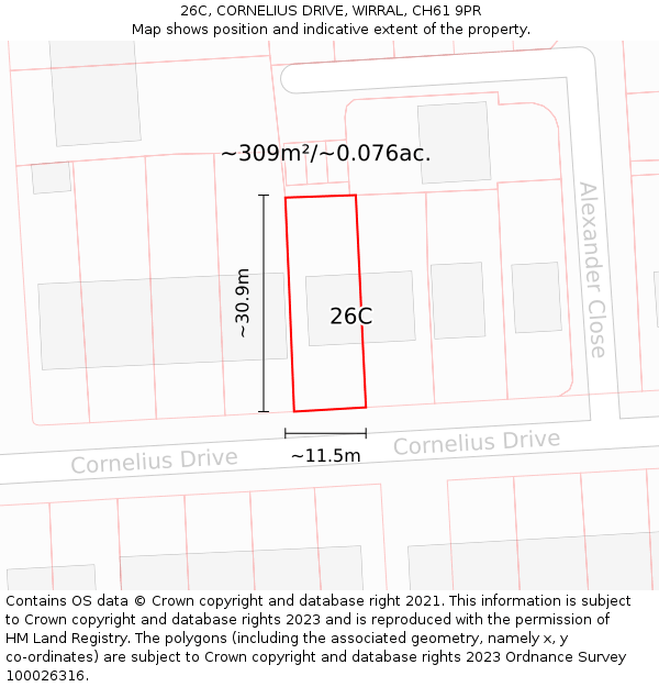26C, CORNELIUS DRIVE, WIRRAL, CH61 9PR: Plot and title map