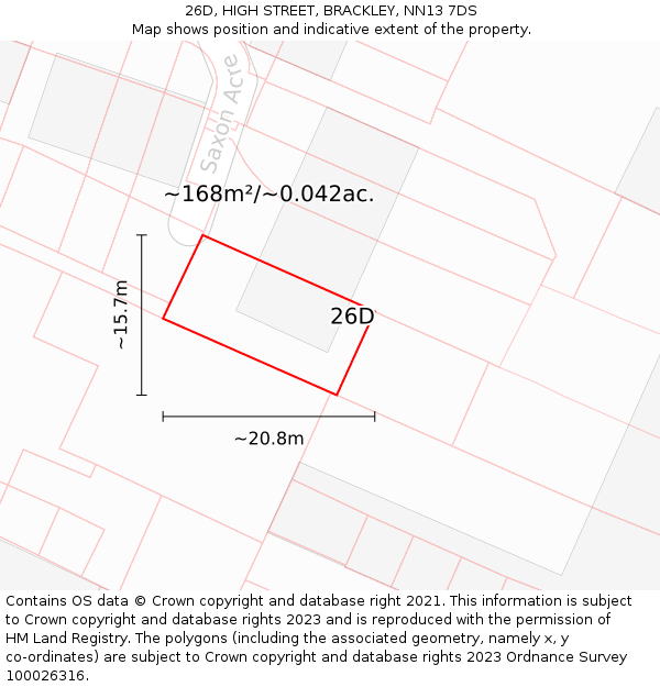 26D, HIGH STREET, BRACKLEY, NN13 7DS: Plot and title map