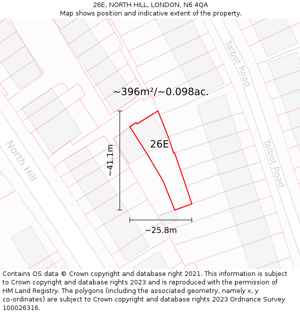 26E, NORTH HILL, LONDON, N6 4QA: Plot and title map
