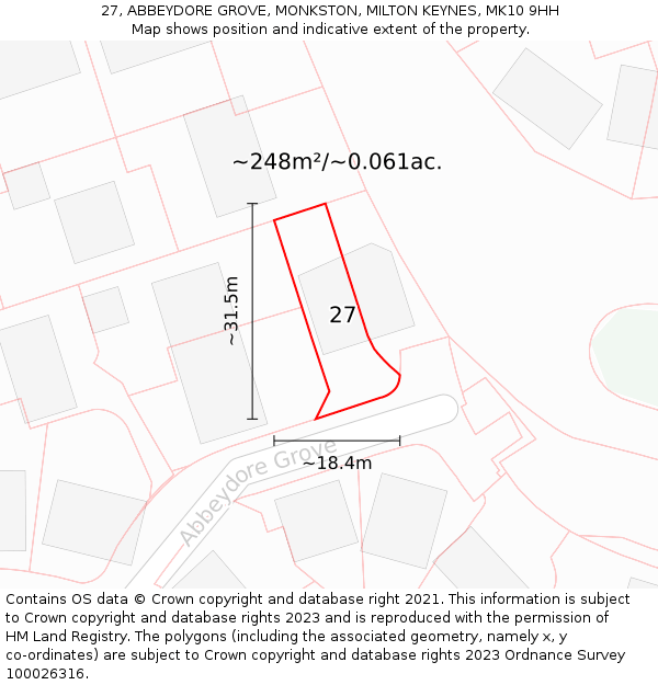 27, ABBEYDORE GROVE, MONKSTON, MILTON KEYNES, MK10 9HH: Plot and title map