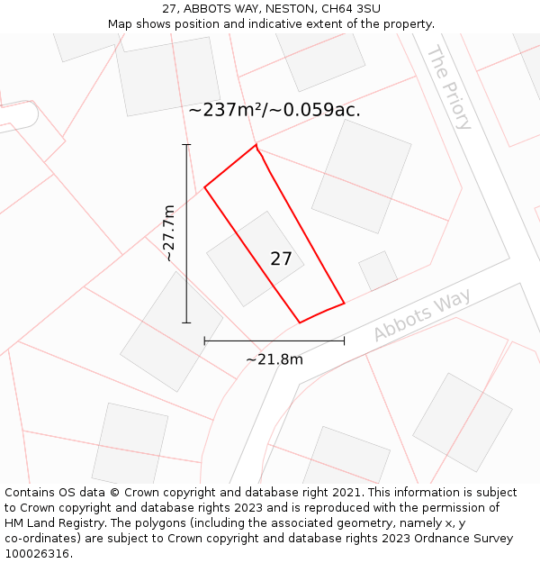 27, ABBOTS WAY, NESTON, CH64 3SU: Plot and title map