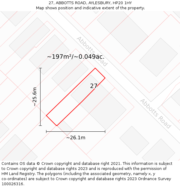 27, ABBOTTS ROAD, AYLESBURY, HP20 1HY: Plot and title map