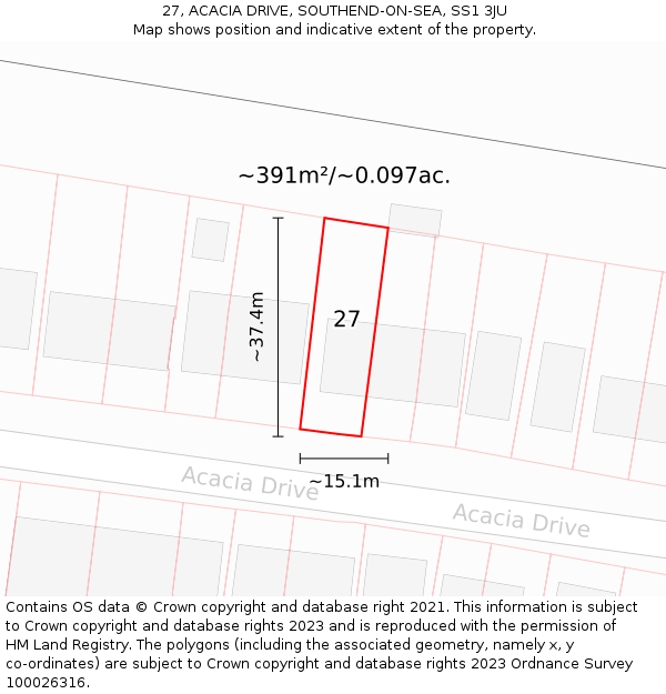 27, ACACIA DRIVE, SOUTHEND-ON-SEA, SS1 3JU: Plot and title map
