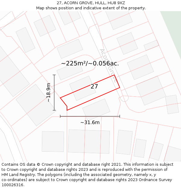 27, ACORN GROVE, HULL, HU8 9XZ: Plot and title map