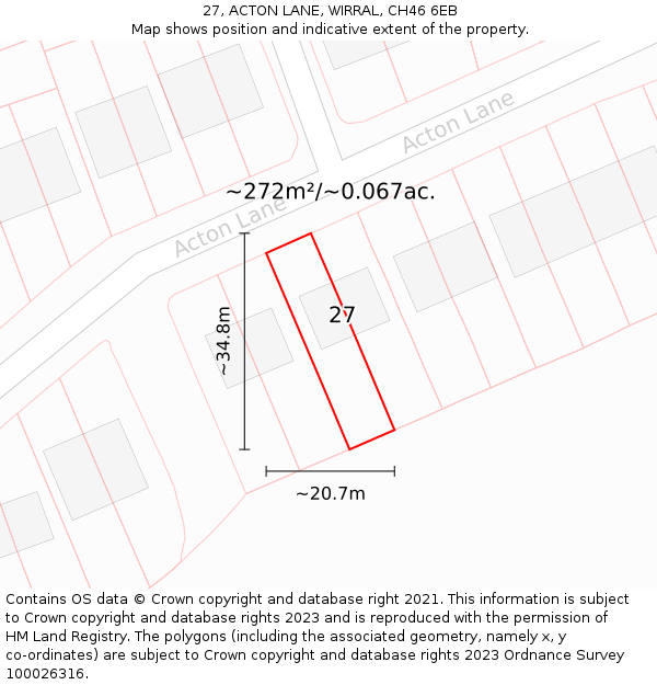 27, ACTON LANE, WIRRAL, CH46 6EB: Plot and title map