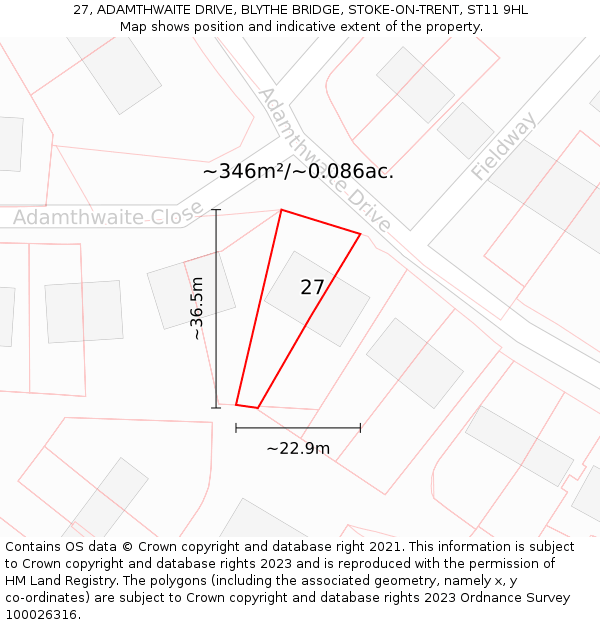 27, ADAMTHWAITE DRIVE, BLYTHE BRIDGE, STOKE-ON-TRENT, ST11 9HL: Plot and title map