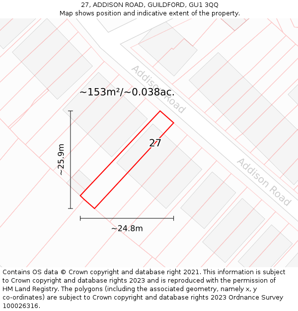 27, ADDISON ROAD, GUILDFORD, GU1 3QQ: Plot and title map