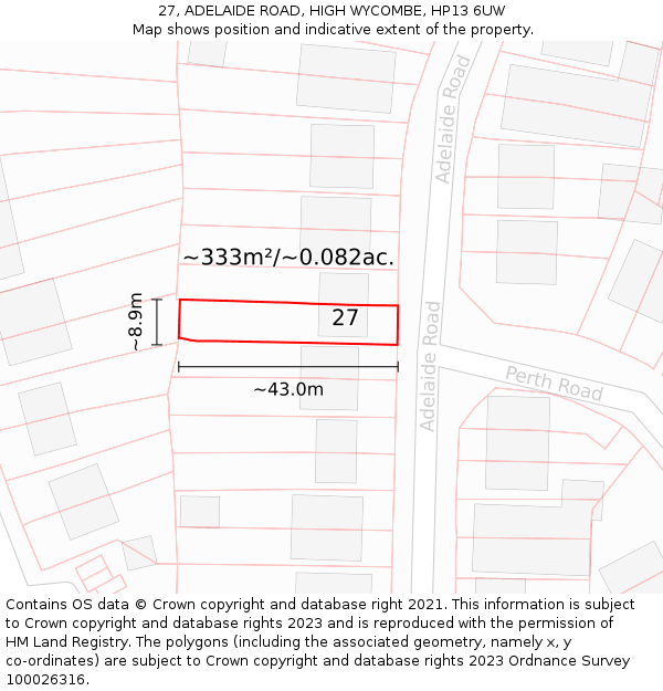 27, ADELAIDE ROAD, HIGH WYCOMBE, HP13 6UW: Plot and title map