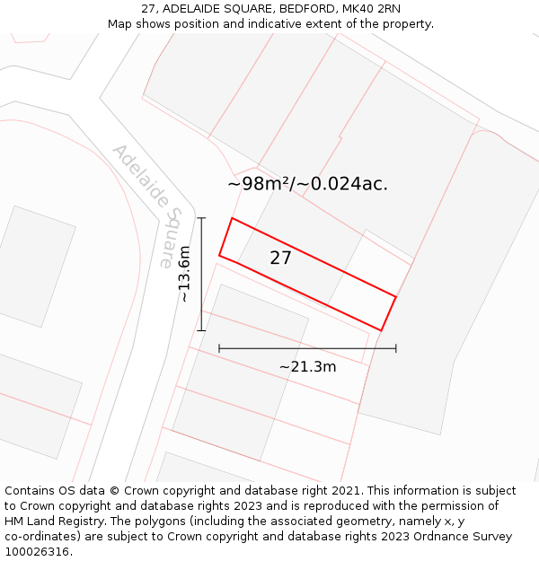 27, ADELAIDE SQUARE, BEDFORD, MK40 2RN: Plot and title map