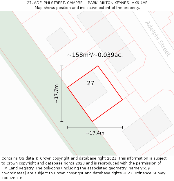 27, ADELPHI STREET, CAMPBELL PARK, MILTON KEYNES, MK9 4AE: Plot and title map
