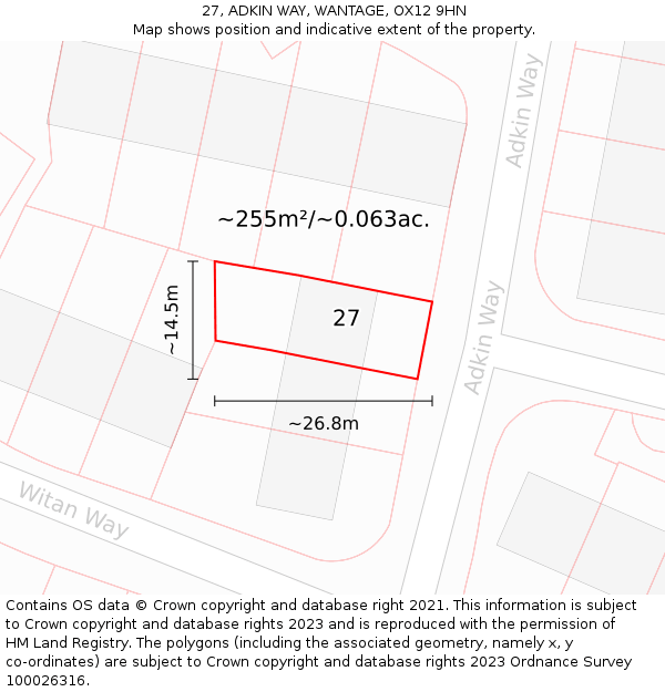 27, ADKIN WAY, WANTAGE, OX12 9HN: Plot and title map
