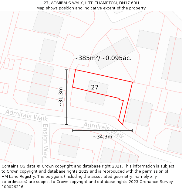 27, ADMIRALS WALK, LITTLEHAMPTON, BN17 6RH: Plot and title map