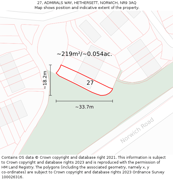 27, ADMIRALS WAY, HETHERSETT, NORWICH, NR9 3AQ: Plot and title map