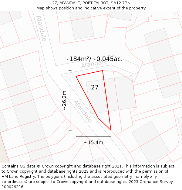 27, AFANDALE, PORT TALBOT, SA12 7BN: Plot and title map