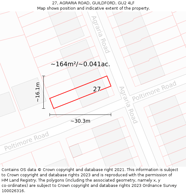27, AGRARIA ROAD, GUILDFORD, GU2 4LF: Plot and title map