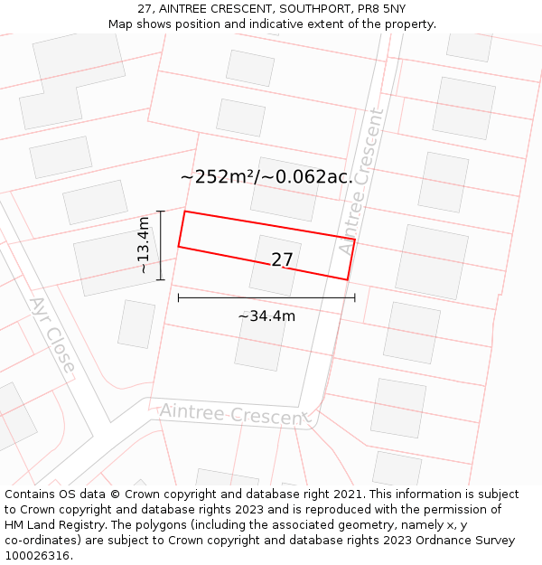 27, AINTREE CRESCENT, SOUTHPORT, PR8 5NY: Plot and title map