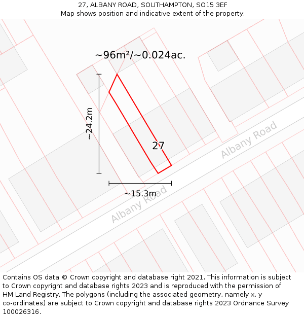 27, ALBANY ROAD, SOUTHAMPTON, SO15 3EF: Plot and title map