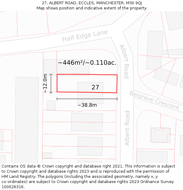 27, ALBERT ROAD, ECCLES, MANCHESTER, M30 9QJ: Plot and title map