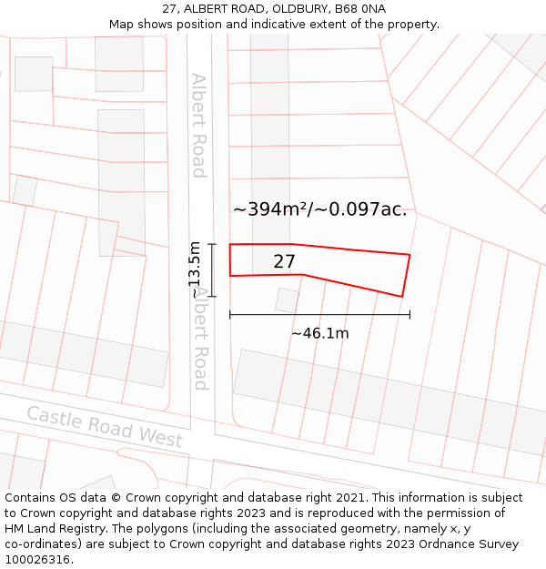27, ALBERT ROAD, OLDBURY, B68 0NA: Plot and title map