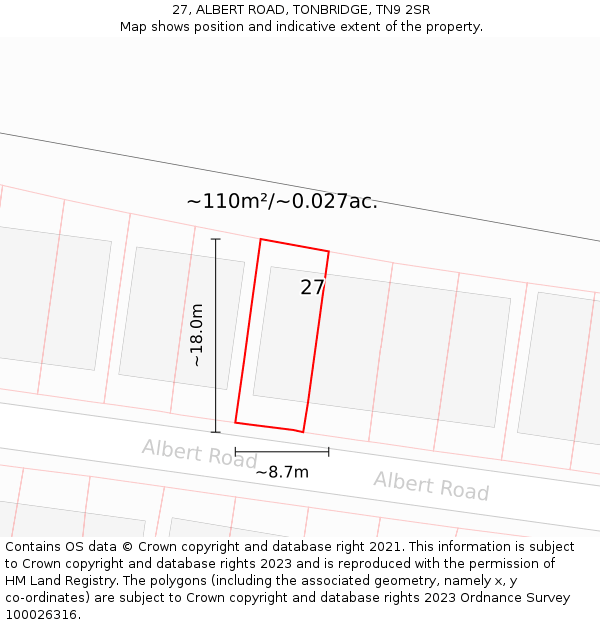 27, ALBERT ROAD, TONBRIDGE, TN9 2SR: Plot and title map