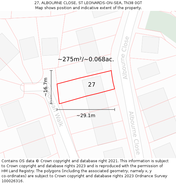 27, ALBOURNE CLOSE, ST LEONARDS-ON-SEA, TN38 0GT: Plot and title map