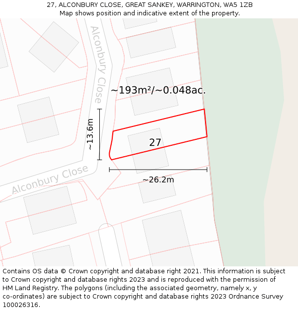27, ALCONBURY CLOSE, GREAT SANKEY, WARRINGTON, WA5 1ZB: Plot and title map