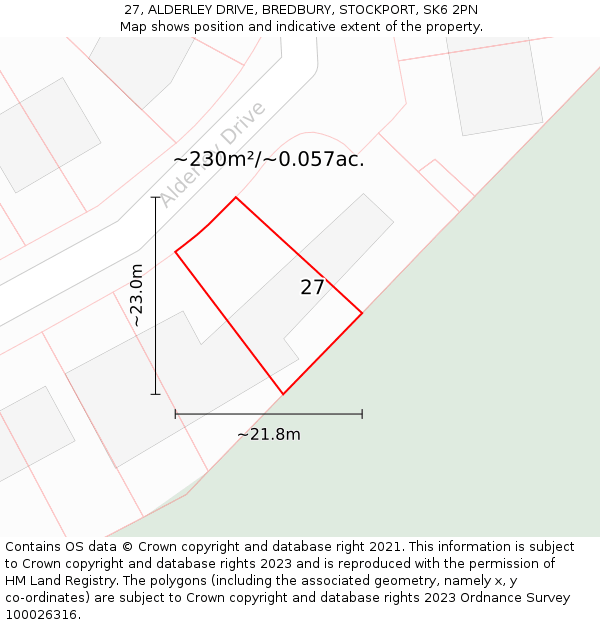 27, ALDERLEY DRIVE, BREDBURY, STOCKPORT, SK6 2PN: Plot and title map