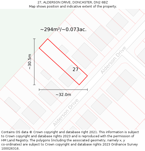 27, ALDERSON DRIVE, DONCASTER, DN2 6BZ: Plot and title map