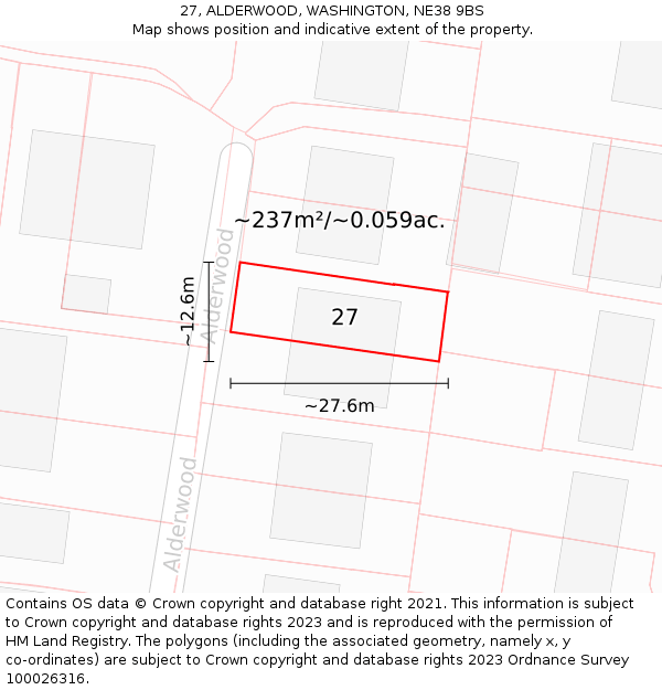 27, ALDERWOOD, WASHINGTON, NE38 9BS: Plot and title map