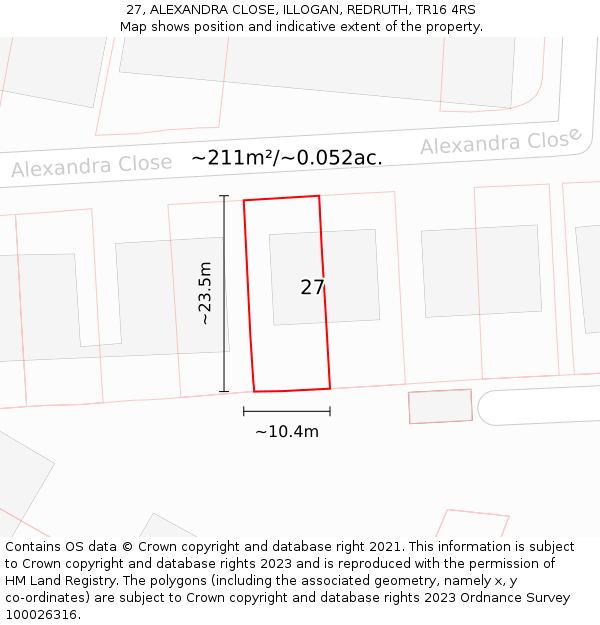 27, ALEXANDRA CLOSE, ILLOGAN, REDRUTH, TR16 4RS: Plot and title map