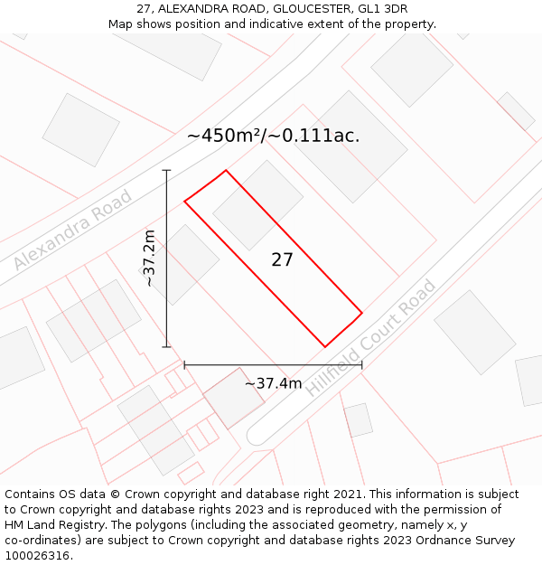 27, ALEXANDRA ROAD, GLOUCESTER, GL1 3DR: Plot and title map