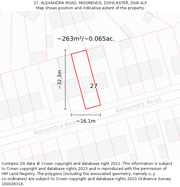 27, ALEXANDRA ROAD, MOORENDS, DONCASTER, DN8 4LP: Plot and title map