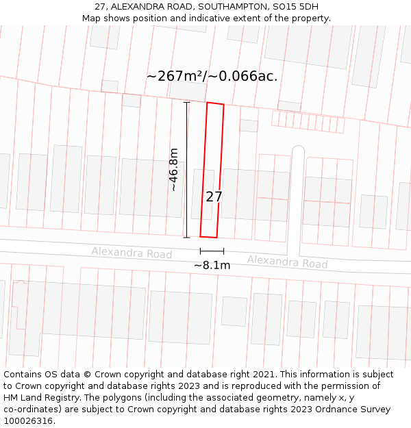 27, ALEXANDRA ROAD, SOUTHAMPTON, SO15 5DH: Plot and title map