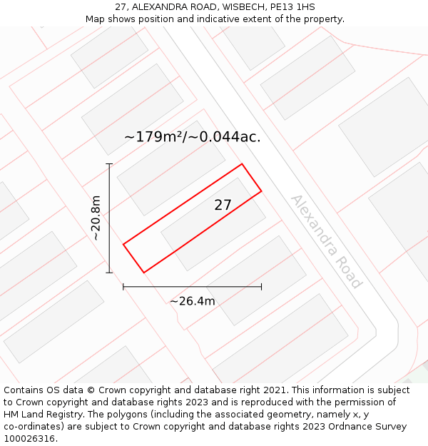 27, ALEXANDRA ROAD, WISBECH, PE13 1HS: Plot and title map
