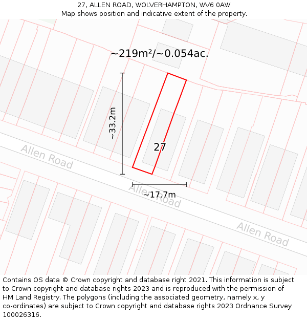 27, ALLEN ROAD, WOLVERHAMPTON, WV6 0AW: Plot and title map