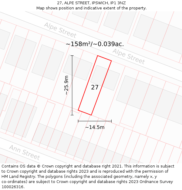 27, ALPE STREET, IPSWICH, IP1 3NZ: Plot and title map